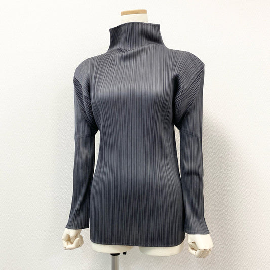 77i8 PLEATS PLEASE ISSEY MIYAKE プリーツプリーズ イッセイミヤケ 日本製 ハイネック 長袖 プリーツカットソー ロングスリーブプルオーバー PP04-JK604 3 グレー レディースo07t