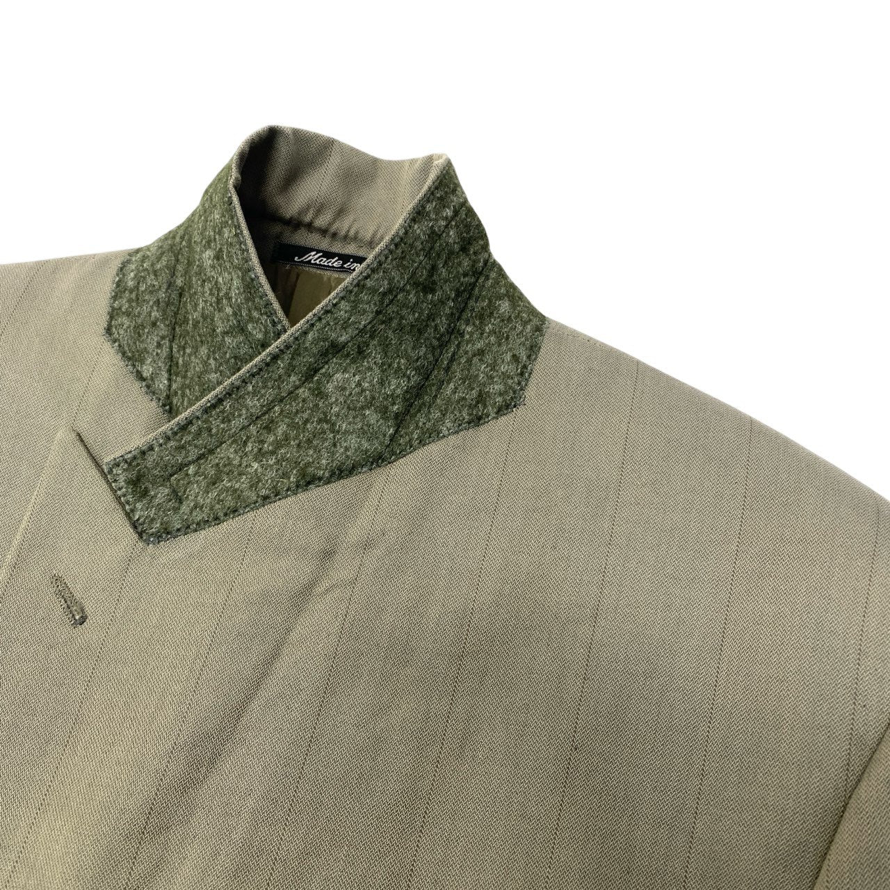 5c5 GIORGIO ARMANI ジョルジオアルマーニ Vintage 白タグ ダブルブレスト セットアップ スーツ 46 カーキ ストライプ メンズ 90su02t