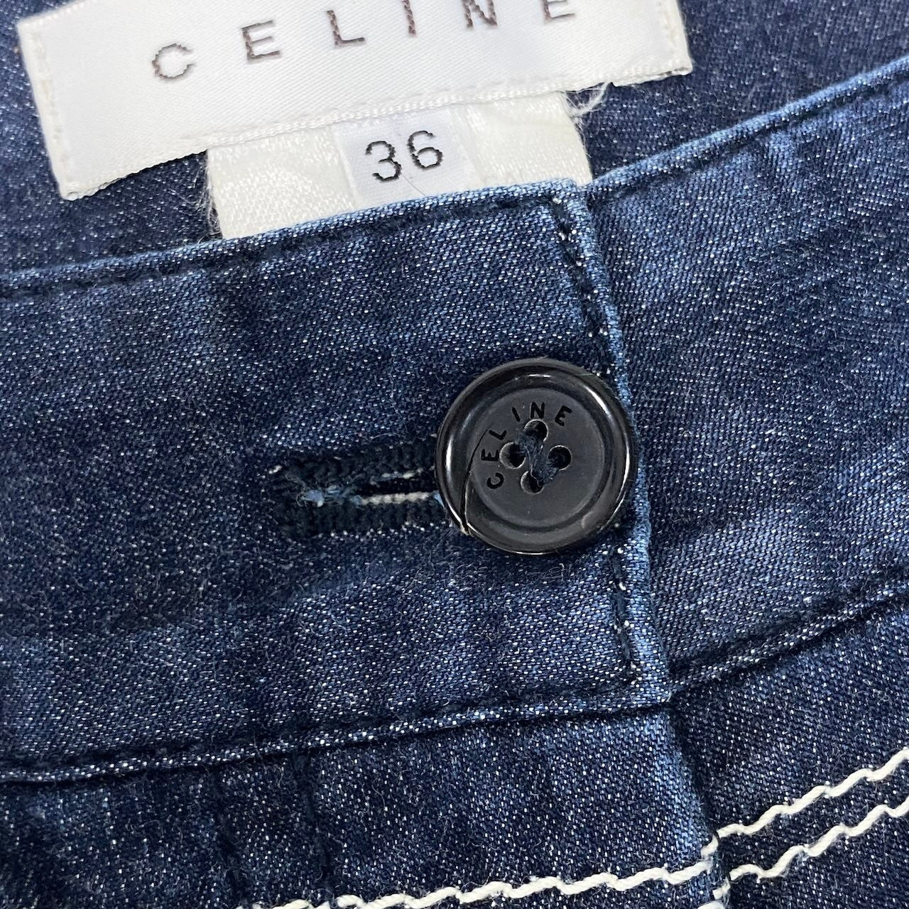 Ef26 CELINE セリーヌ デニムパンツ コットンブレンド ロゴ刺繡 薄手パンツ レディース女性用 36 ブルーu02t