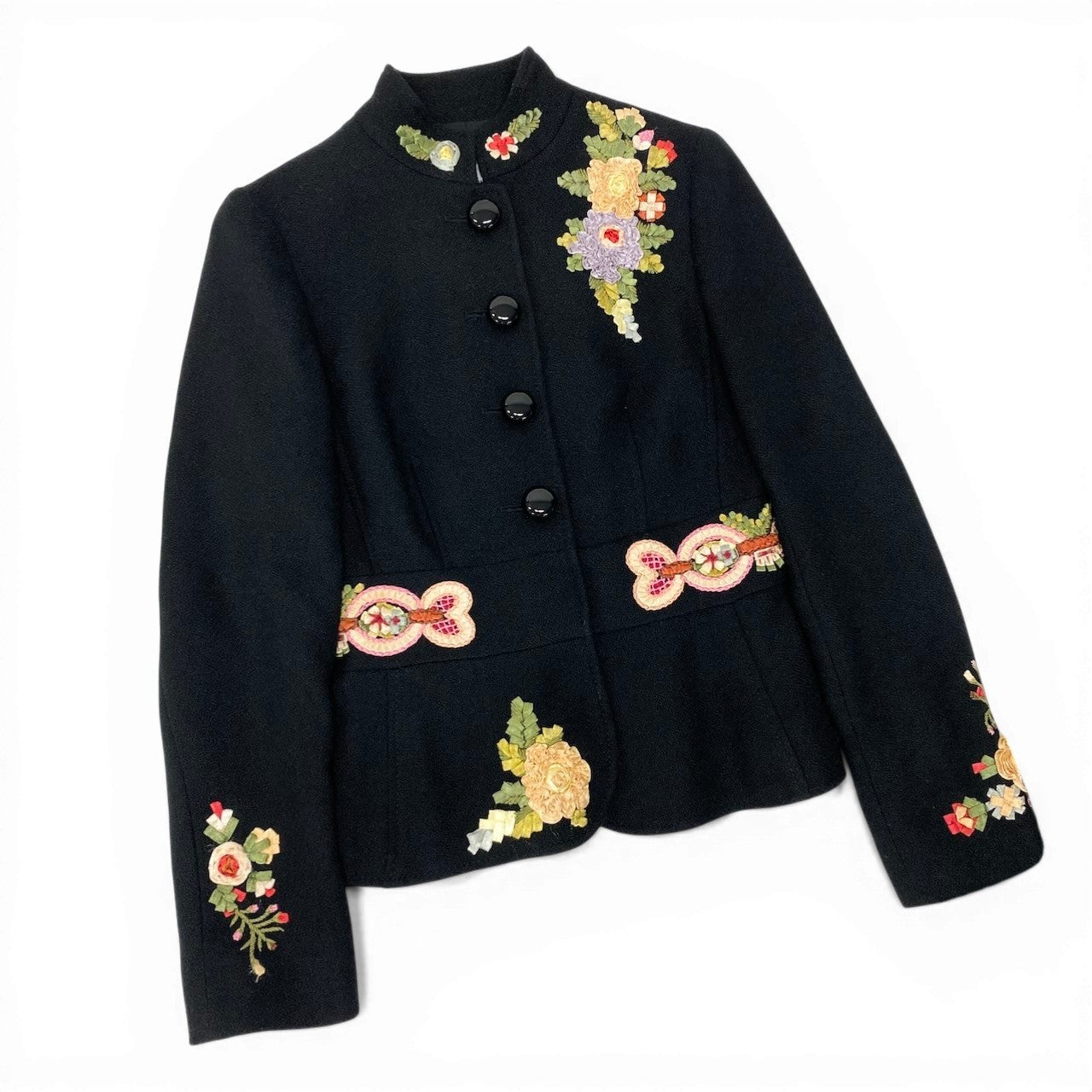 76c26 MOSCHINO モスキーノ フラワーデザイン スカートセットアップ サイズ38 ブラック レディース 女性用t18r