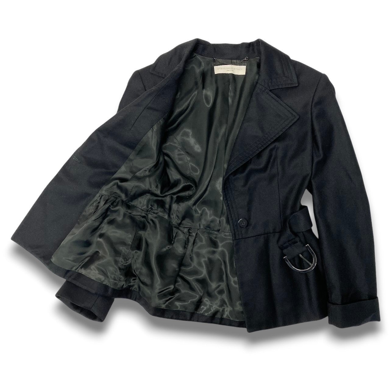 53c10 STELLA McCARTNEY ステラマッカートニー 2005 アーカイブ ウエストシェイプ ベルテッドジャケット ショートコート 40 ブラック ウールu02t