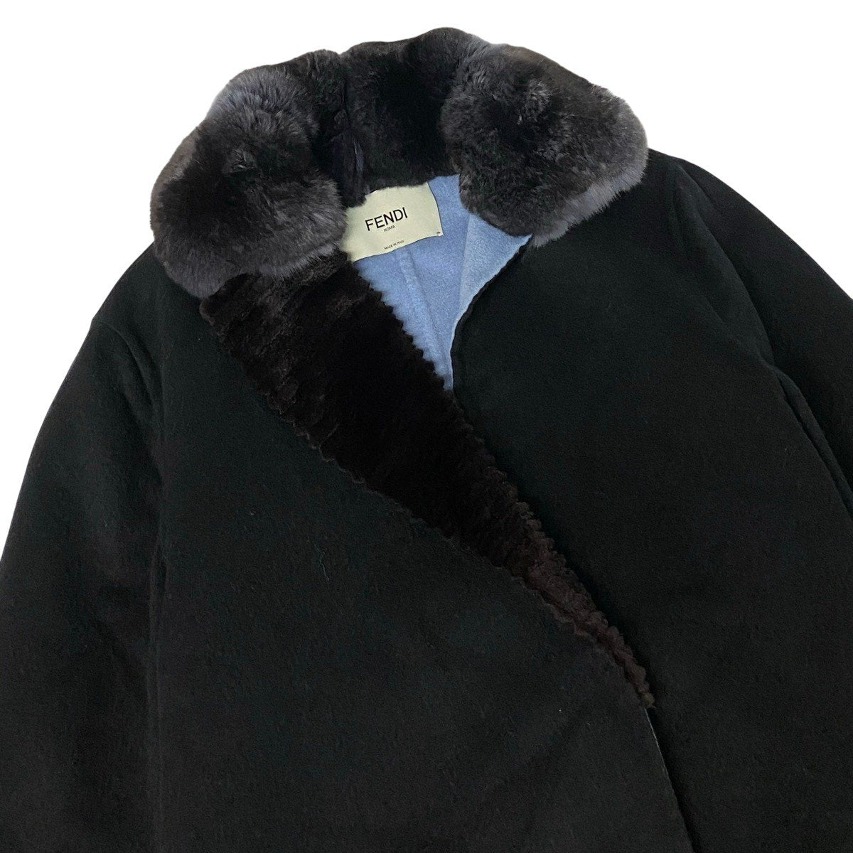 Ej22 【美品】 FENDI フェンディ アシンメトリー チェスターコート チンチラ×ミンクファー サイズ42 ブラック カシミヤ100 レディースo07t