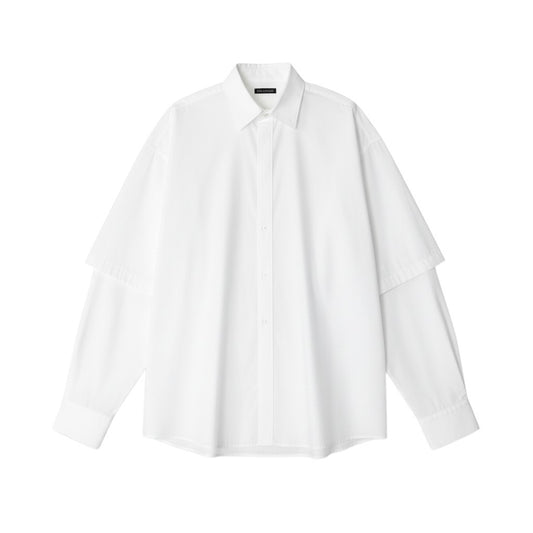 15c24 BALENCIAGA バレンシアガ レイヤードオーバーサイズシャツ  コットンシャツ ブランドロゴ刺繍  40サイズ ホワイト コットン100％ メンズ 男性用o07t