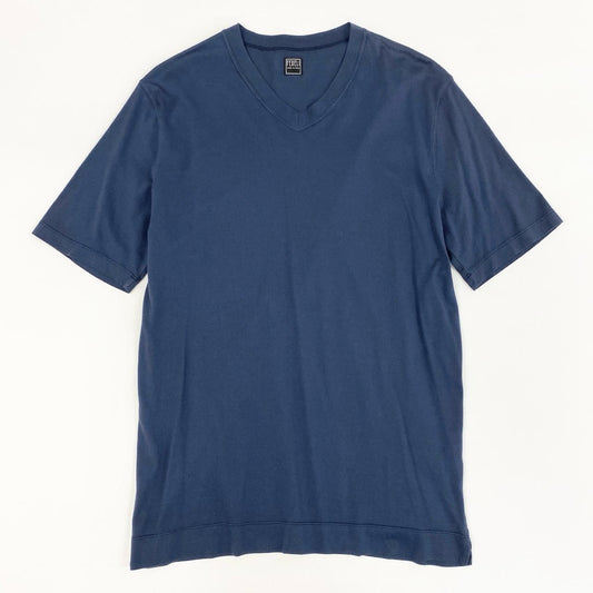 2f6 【未使用】イタリア製 FEDELI フェデーリ マイクロゲージ 半袖ニットシャツ ニットTシャツ 浅めVネック サイズ46 ネイビー メンズ 男性用