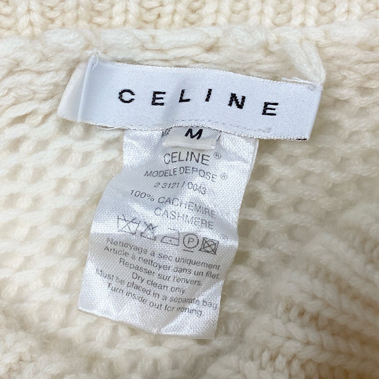 75b27 CELINE セリーヌ カシミヤ100 ニット セーター ローゲージ ショルダーボタン M クリーム系 カシミア レディースu02t