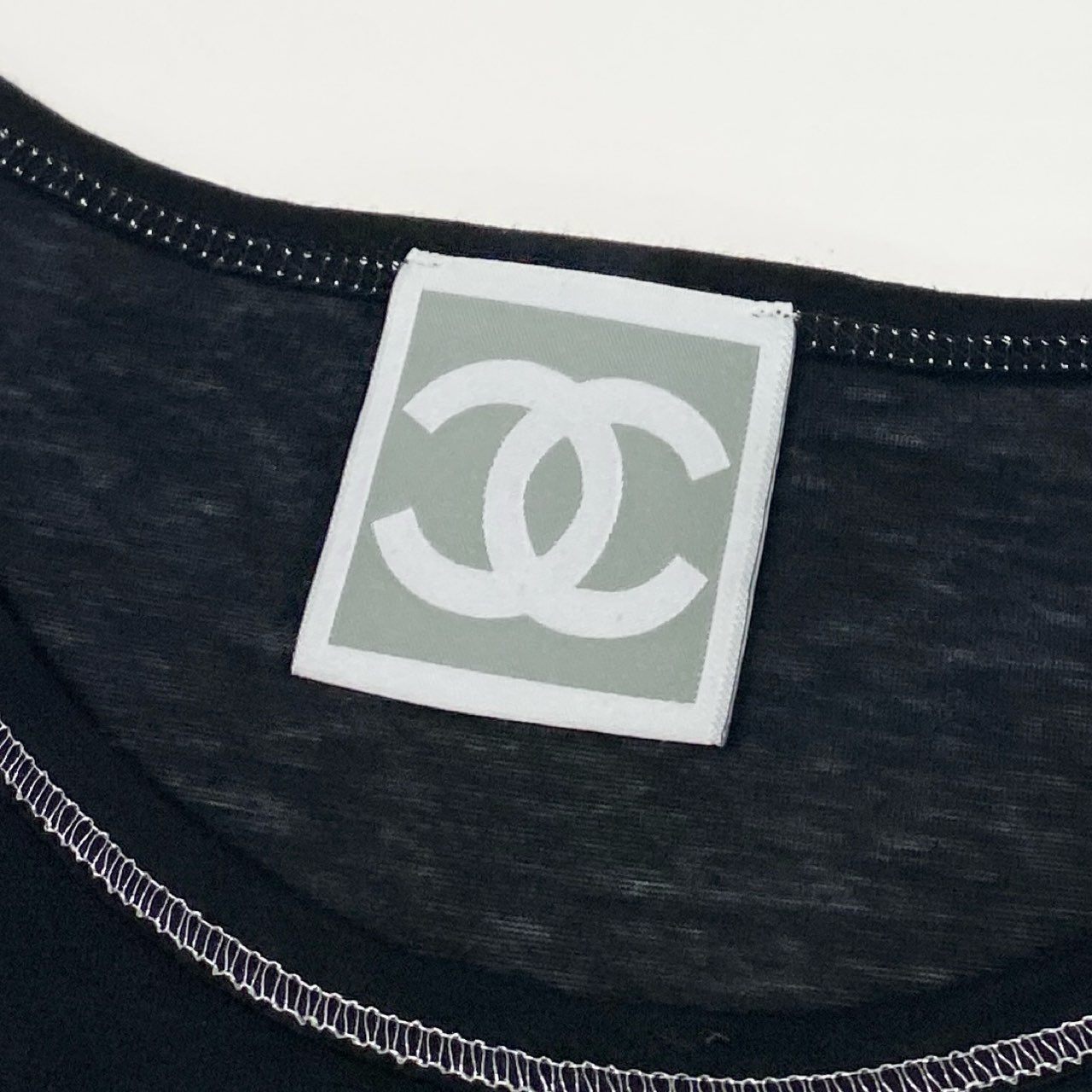 Cb15 CHANEL シャネル スポーツライン 2006 袖ココマーク 半袖カットソー Tシャツ トップス 38 ブラック コットン レディースta1