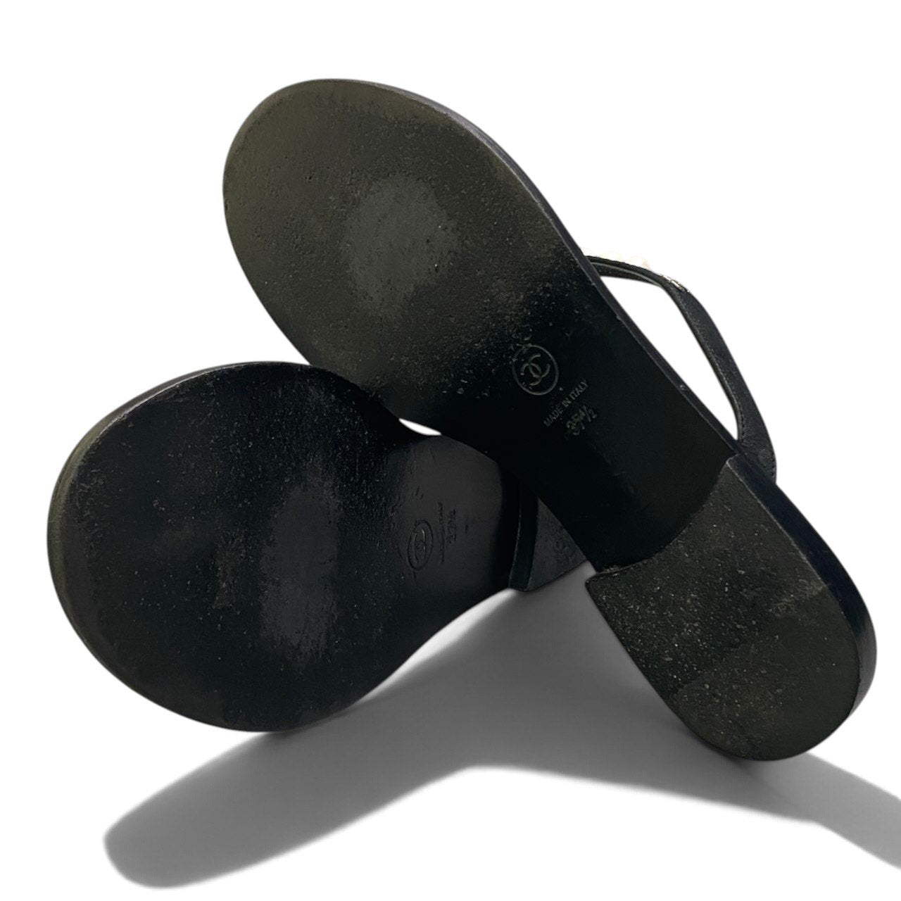 h29 CHANEL シャネル ココマーク パール ビーチサンダル Pearl CC Logo Thong Sandals G34648 size 37 1/2 Black White シューズt18r