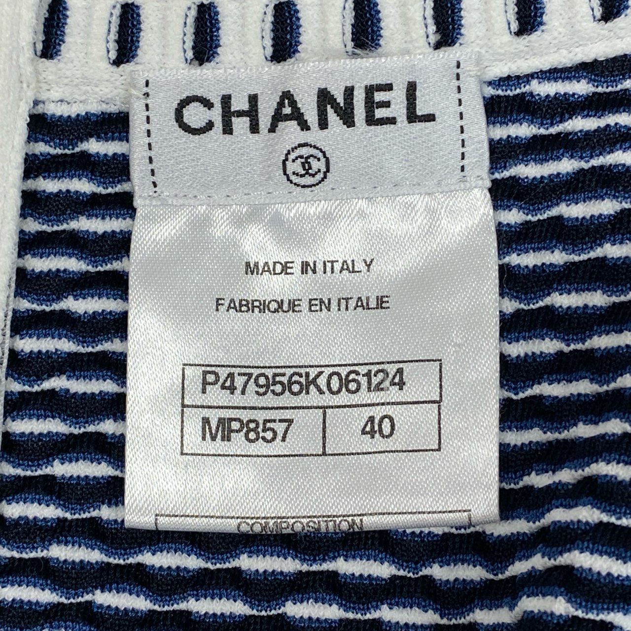 12i26 CHANEL シャネル ニットスカート ミニスカート フレアスカート ココマーク P47956K06124 サイズ40 ブルー ホワイト レディースu02t