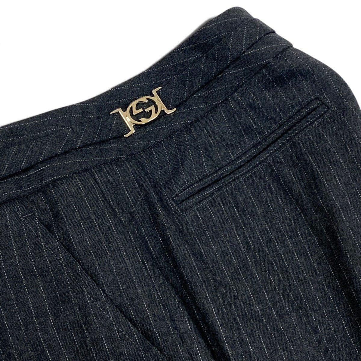 80j6 【美品】GUCCI グッチ 2006年 スーツセットアップ GGロゴ テーラードジャケット スラックスパンツ ストライプ 38サイズ グレー レディース 女性用u02t