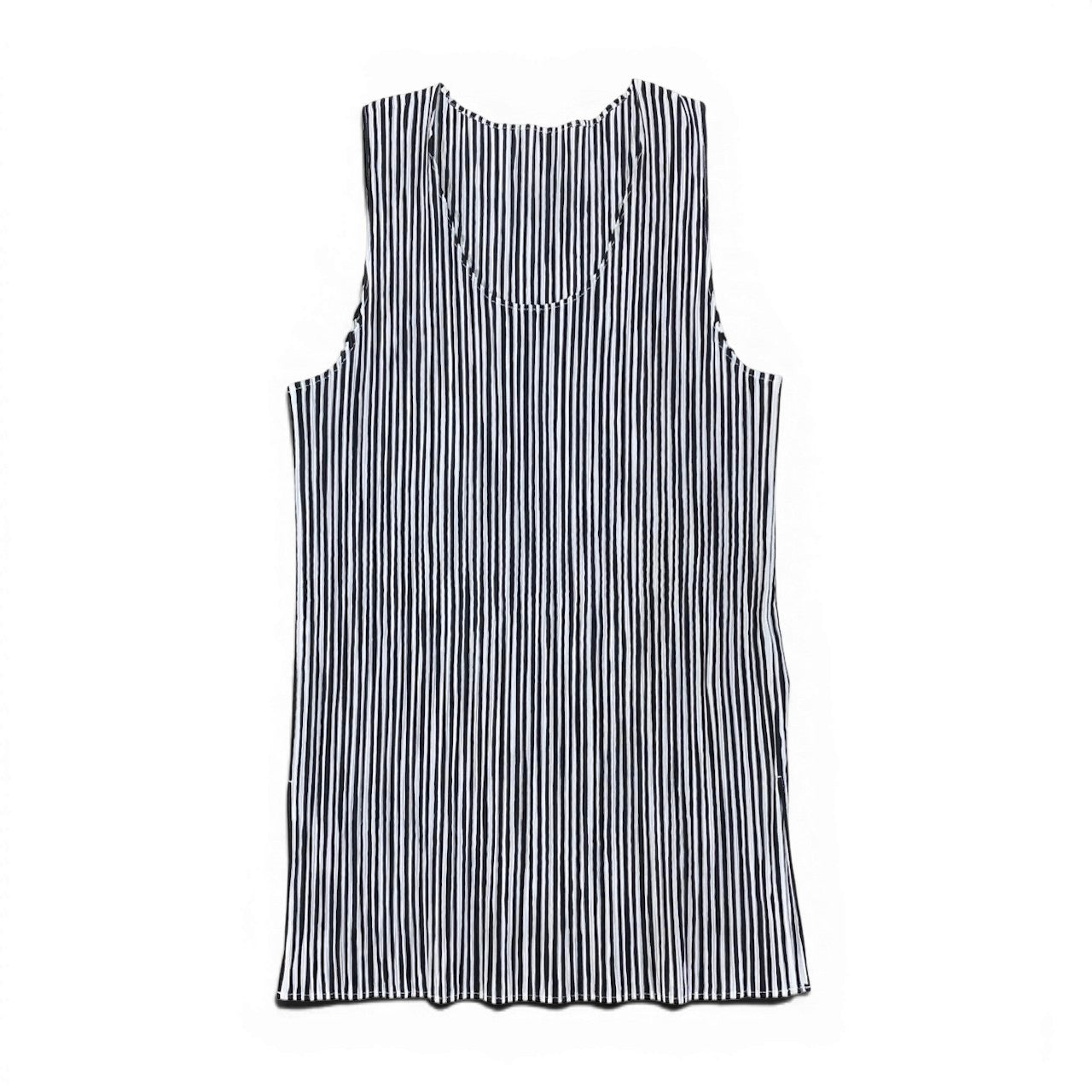 Af9 ISSEY MIYAKE プリーツカットソー ノースリーブカットソー ストライプ IM84-FJ606 Mサイズ ホワイト ブラック ポリエステル100％ レディース 女性用u02t
