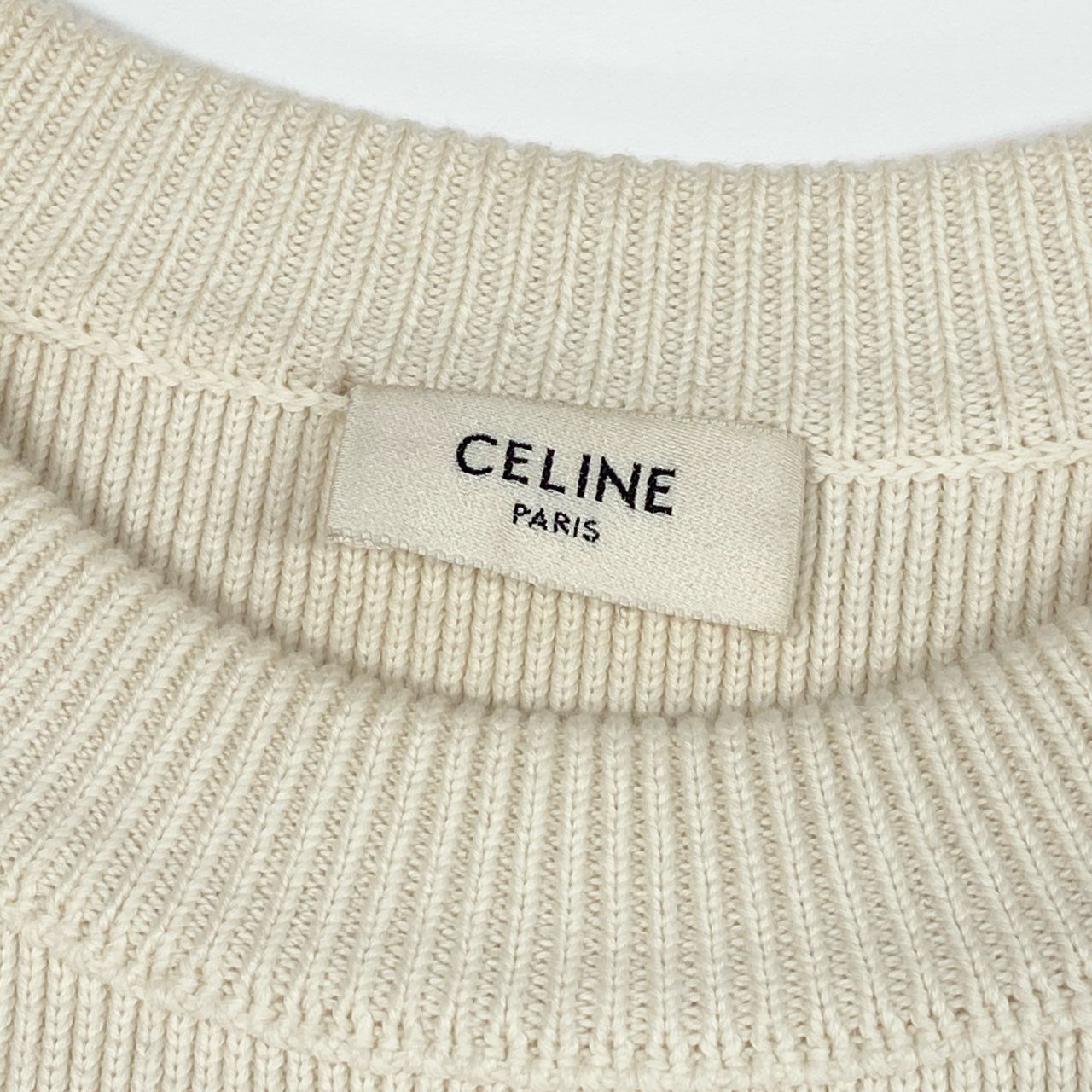 d7 CELINE セリーヌ マリニエール クルーネック ニット セーター 金ボタン S ホワイト レッド レディースu02t