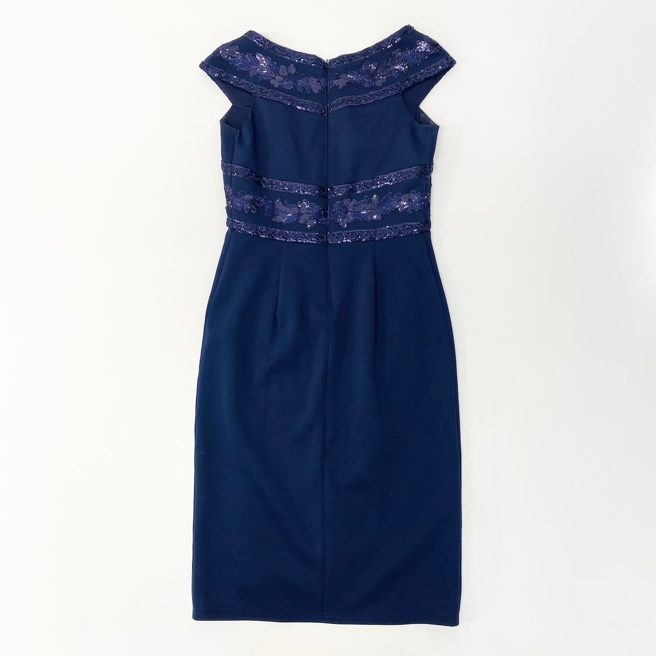 4c29 TADASHI SHOJI タダシショージ 刺繍ドレスワンピース スパンコール刺繍 膝丈 AGD19068MJ 2サイズ ネイビー レディース 女性用u02t