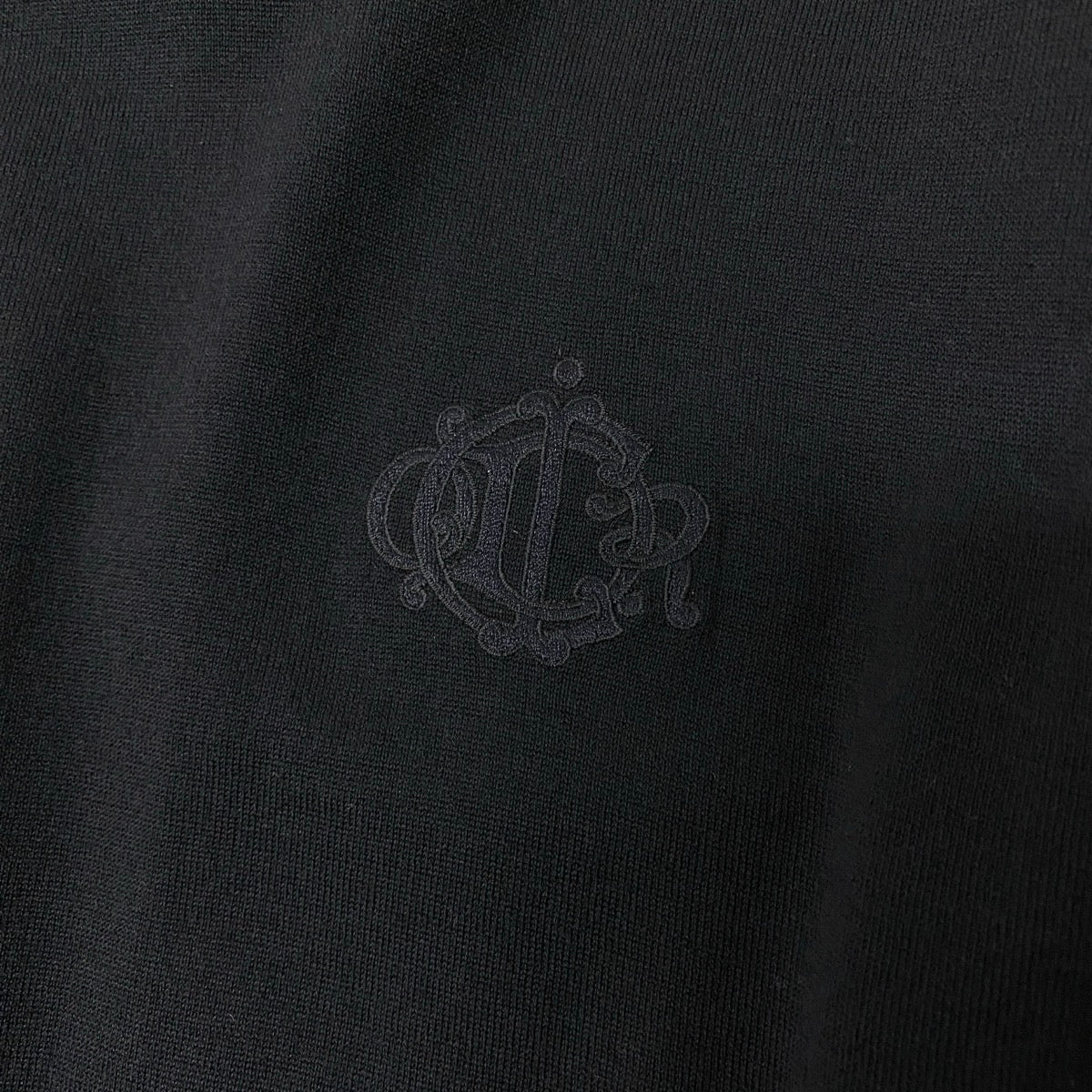 65g14 【美品】 Christian Dior クリスチャンディオール モックネック ニットセーター ロゴ刺繡 ハイゲージニット サイズL ブラック ウール100％ レディースo07t