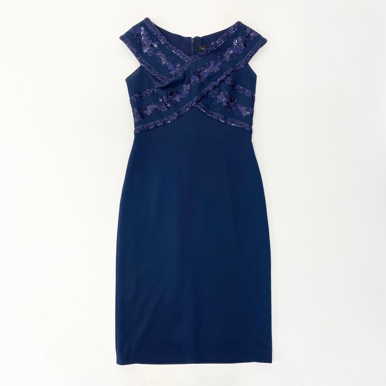 4c29 TADASHI SHOJI タダシショージ 刺繍ドレスワンピース スパンコール刺繍 膝丈 AGD19068MJ 2サイズ ネイビー レディース 女性用u02t