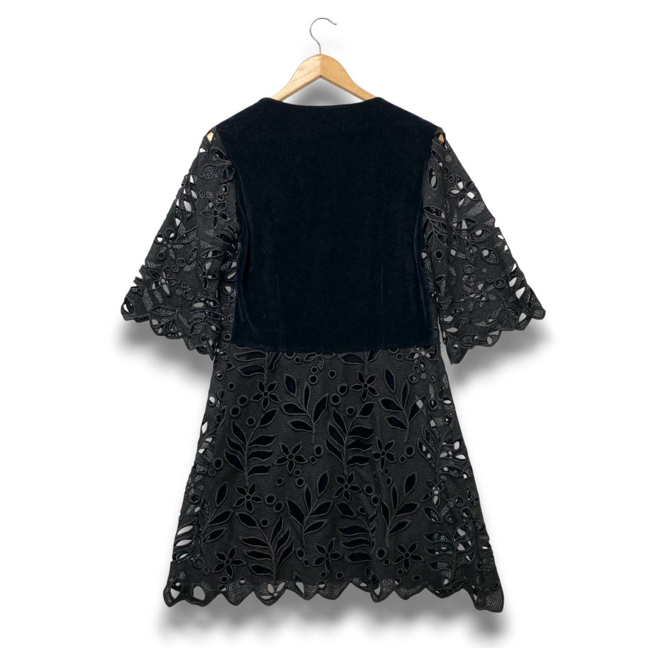 87c6 【美品】SeeByChloe シーバイクロエ 花柄レースワンピース 異素材切替 ベロア 36サイズ ブラック ポリエステル100％ レディース 女性用u02t