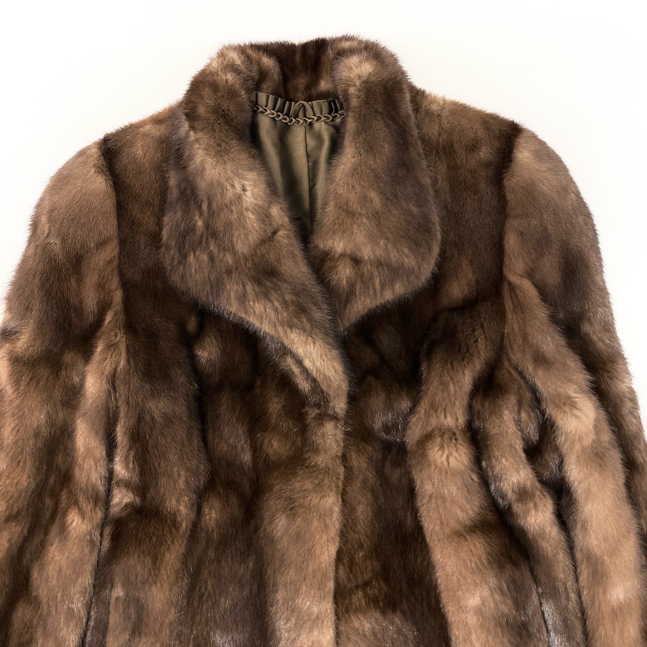 27j22 デミバフミンク リアルファーコート 裏地刺繍 F ブラウン 本毛皮 セミロング MINK FUR 最高級t18r