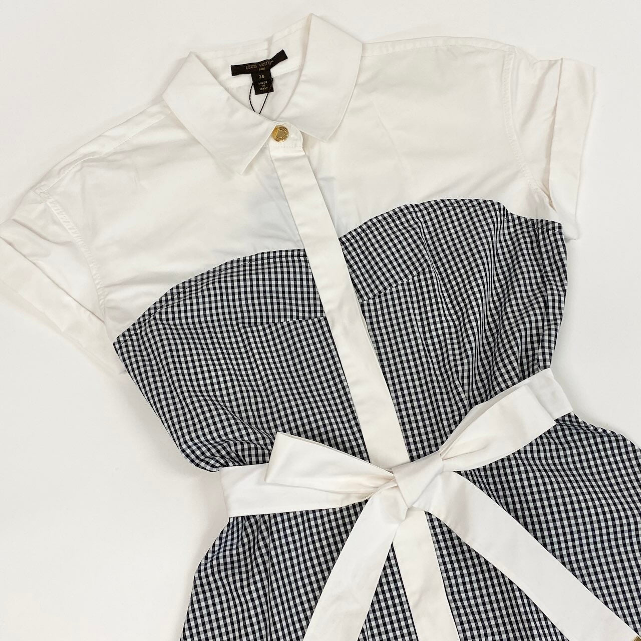 Ic31 《未使用品》 LOUIS VUITTON ルイヴィトン Aライン ギンガムチェックワンピース A line Check Dress サイズ36 ホワイト ブラック タグ付t18r