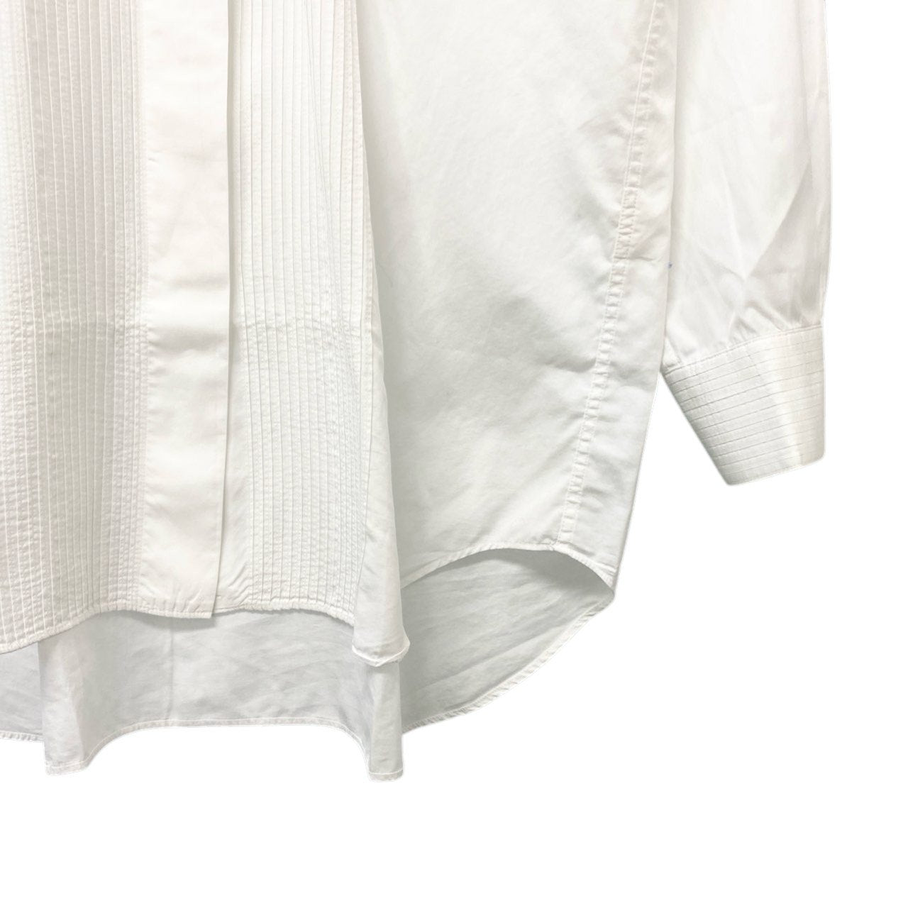 59b17 ISSEY MIYAKE イッセイミヤケ バンドカラーシャツ プリーツシャツ タキシードシャツ ホワイト コットン100％ レディース 女性用u02t