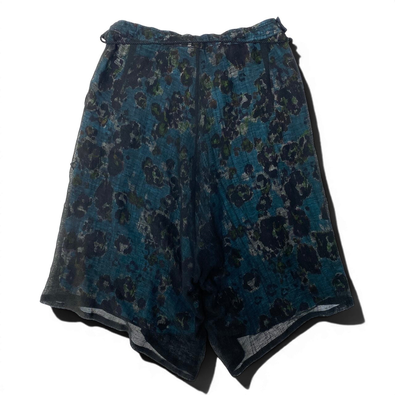 Ad27 Y‘s ワイズ YOHJI YAMAMOTO ヨウジヤマモト 変形パンツ レイヤード  フラワーモチーフ サイズ1 ブラック ライトブルー コットン リネン レディース 女性服u02t