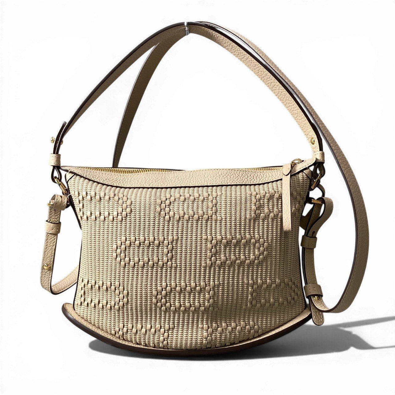 d9 【極美品】DELVAUX デルヴォー 2024年 パンスウィング  Pin Swing Toile de Cuir ベージュ イリュージョンジャガード ハンドバッグ ショルダーバッグk02i