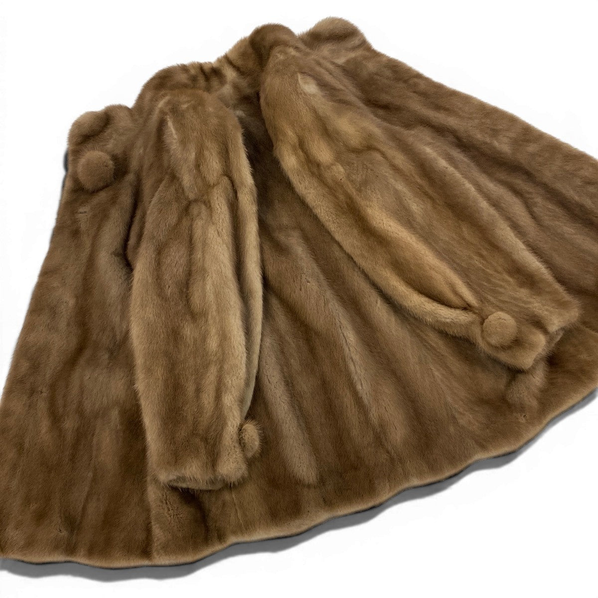 52f10 EMBA エンバ パステルミンク ファーコート ボンボリボタン サイズ11 茶系 本毛皮 Pastel Mink Fur Coatt18r