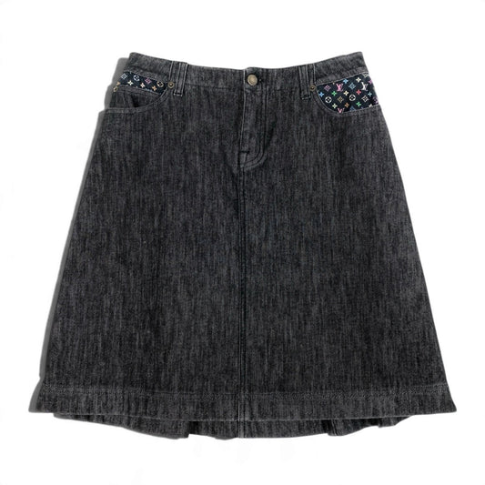 Ij15 LOUIS VUITTON ルイヴィトン マルチモノグラム デニムスカート サイズ40 ブラック コットン100％ レディースu02t