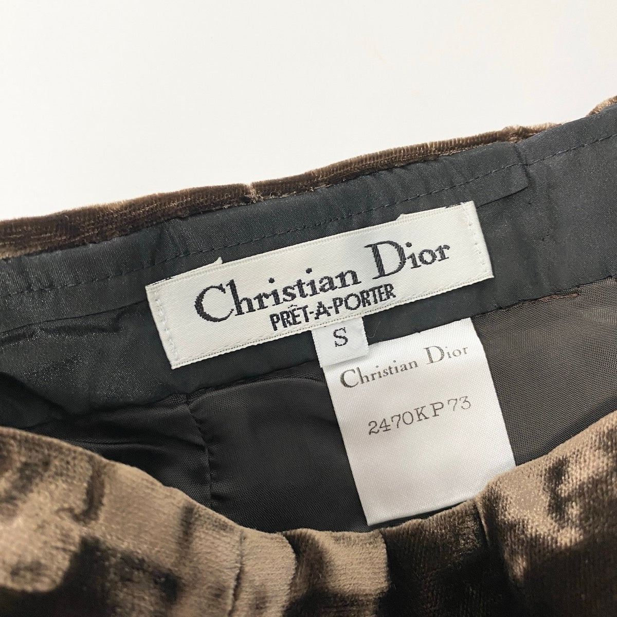 61e19 【美品】 Christian Dior クリスチャンディオール ヴィンテージ ベロア デザインスカ－ト ミディ丈 サイズS 光沢ブラウン レディース 女性服u02t