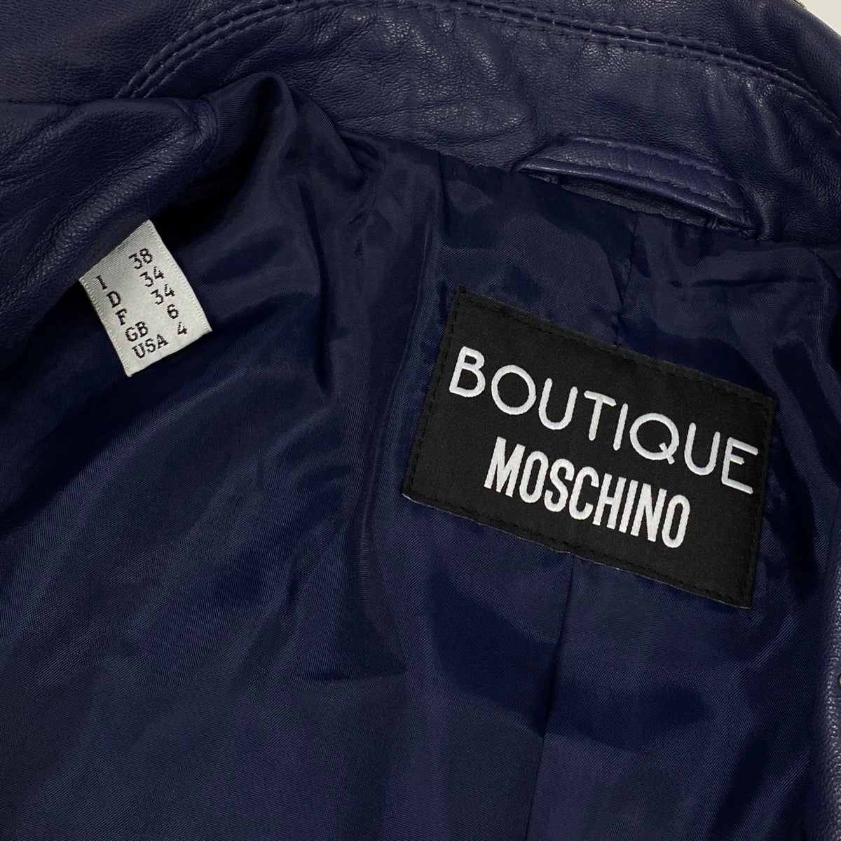 Ag16 BOUTIQUE MOSCHINO ブティック モスキーノ レザージャケット ダブルライダースジャケット 星 スタッズ サイズ38 ネイビー レディースu02t