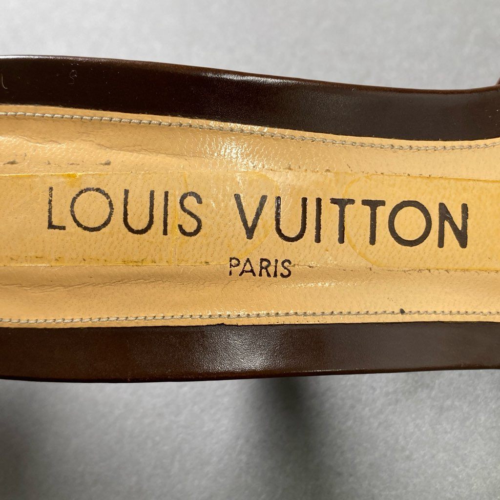 1f13 LOUIS VUITTON ルイヴィトン ハラコ ダミエ ミュールサンダル 36 1/2 ブラウン イタリア製 シューズ