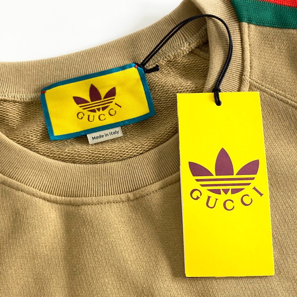 35f8 《未使用保管品》 GUCCI グッチ × adidas アディダス 22SS Trefoil Sweatshirt トレフォイル スウェットシャツ 691638 L ベージュ イタリア製 トレーナー タグ付き