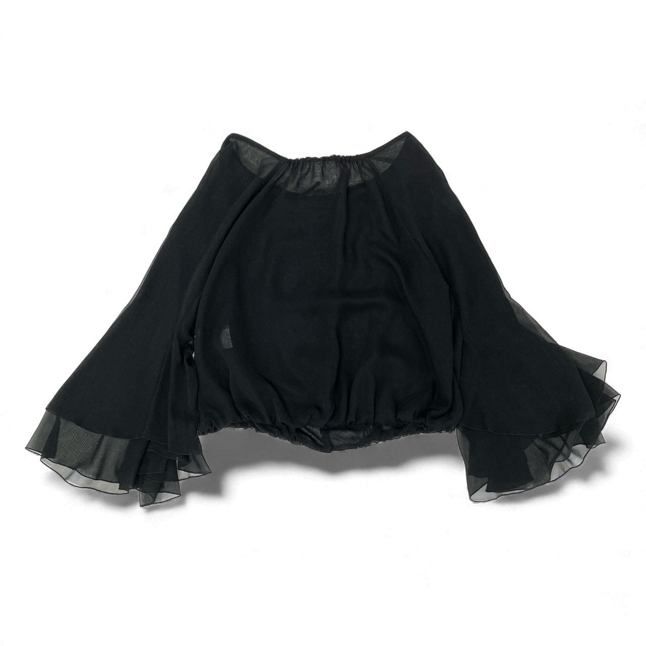 20Ⅼ2 《美品》 TOKUKO 1er VOL トクコプルミエヴォル バルーン シアーシャツ 長袖ブラウス フリルスリーブ レディース 女性用 9 ブラックu02t