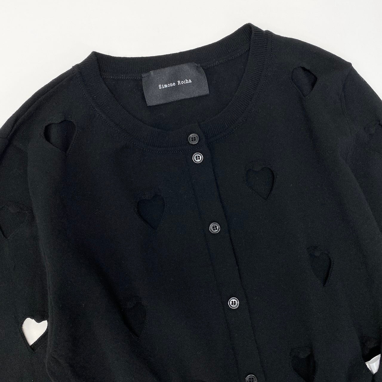 83c27《美品》 Simone Rocha シモーネロシャ ハートカット ライトカーディガン サイズXS ブラック Heart Cut Cardigant18r