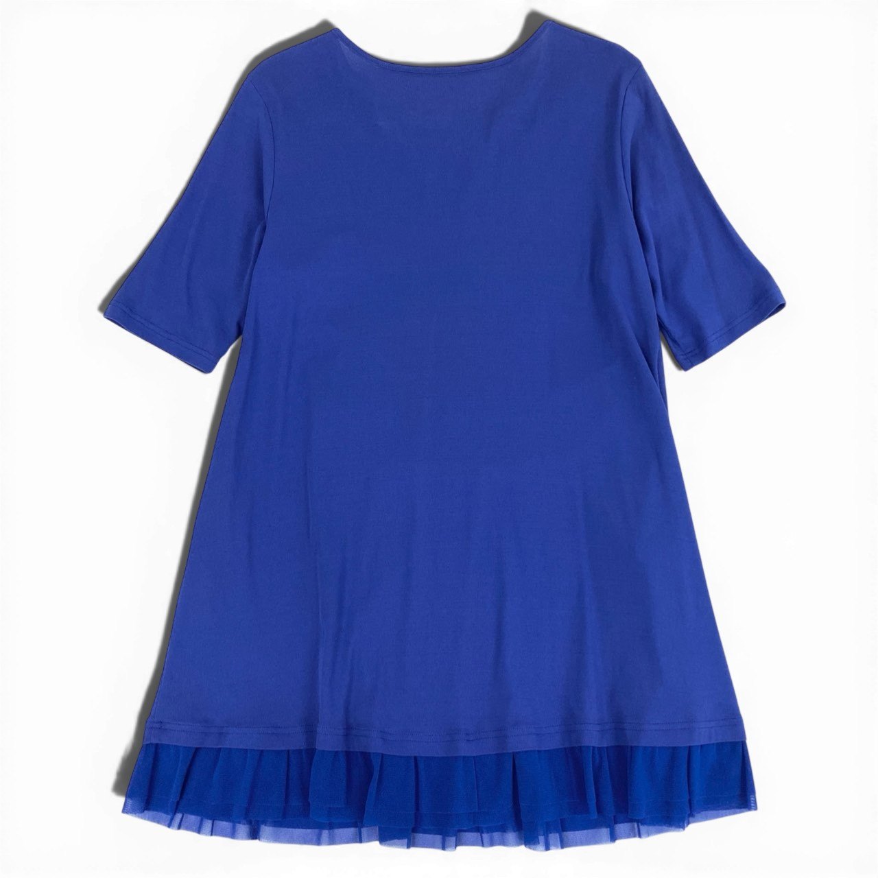 68b27 TOKUKO 1er VOL トクコプルミエヴォル チュニックワンピース 半袖 花柄プリント メッシュ切替 レディース 女性服 サイズ9 ブルー コットン100％u02t