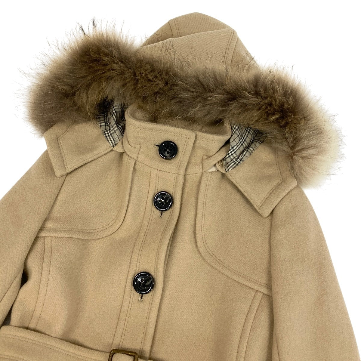 j23 BURBERRY BLUE LABEL スタンドカラーフーディーウールコート アウター 38サイズ ベージュ レディース 女性用u02t