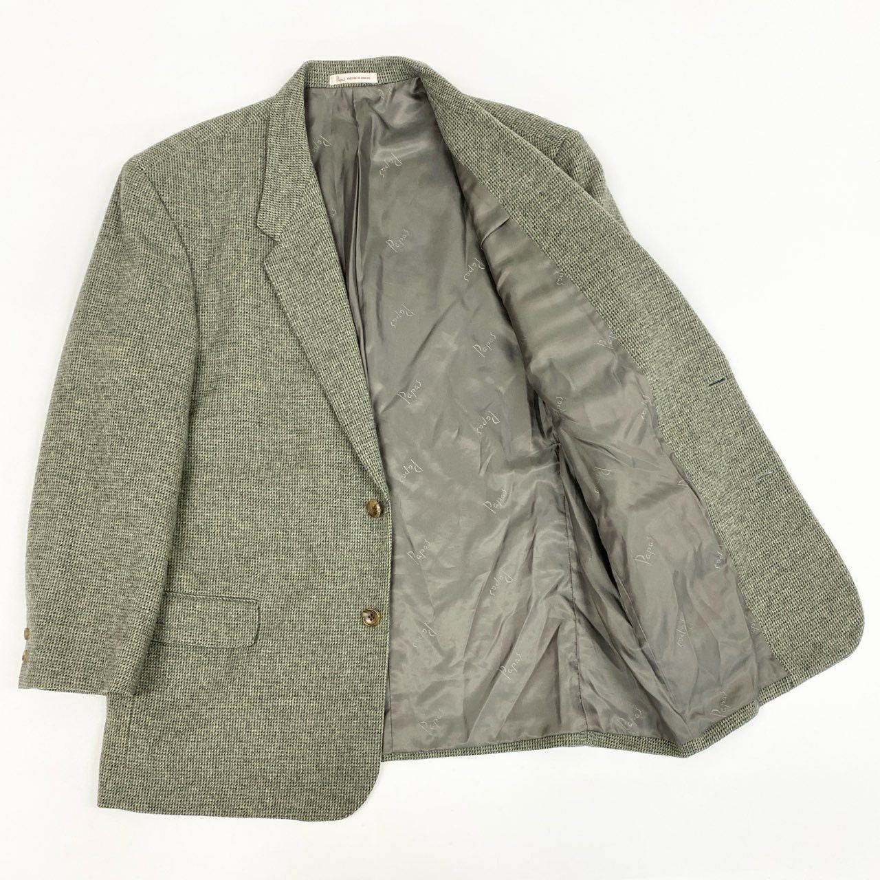 52L9 Papas パパス 英国 Joshua Ellis生地 ツイードジャケット テーラードジャケット L グリーン系 ウール カシミヤ メンズu02t