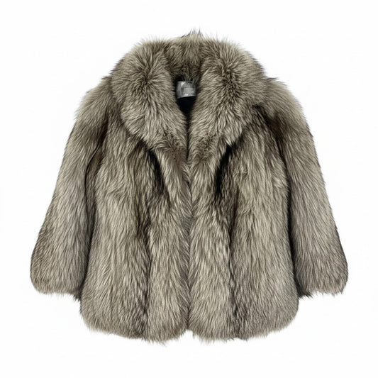 49k19 SAGA FOX サガフォックス 銀サガ シルバーフォックス ファーコート 11 ブラウン ホワイト 本毛皮 FOX FUR リアルファーt18r