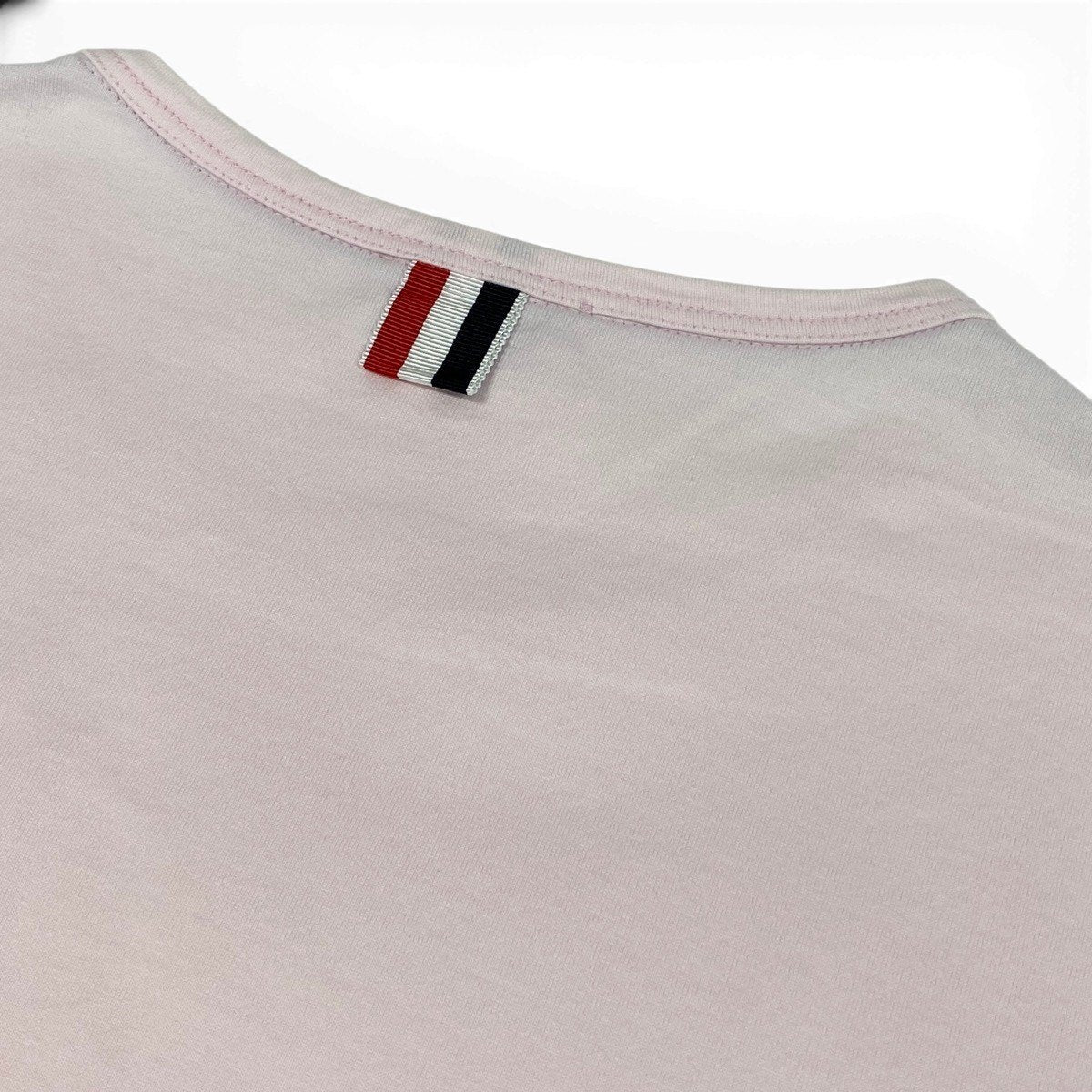 Mg16 THOM BROWNE. トムブラウン クルーネック ポケットTシャツ グログランテープ サイズ1 ピンク コットン100％ メンズ 紳士服u02t