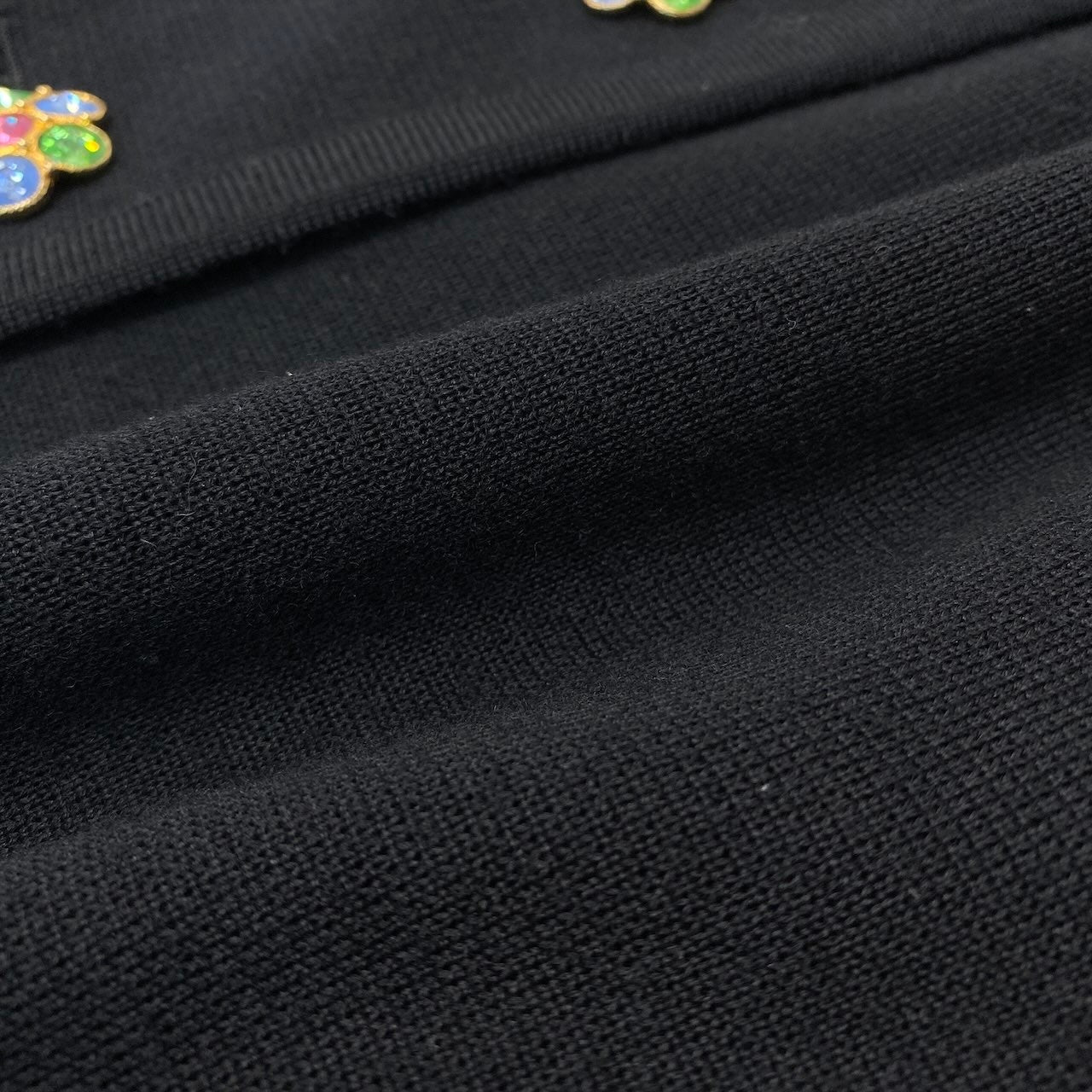 Ee26 YVES SAINT LAURENT イヴサンローラン ビジューボタン ノーカラー ニットジャケット サイズL ブラック ウール100％ レディース 女性服u02t