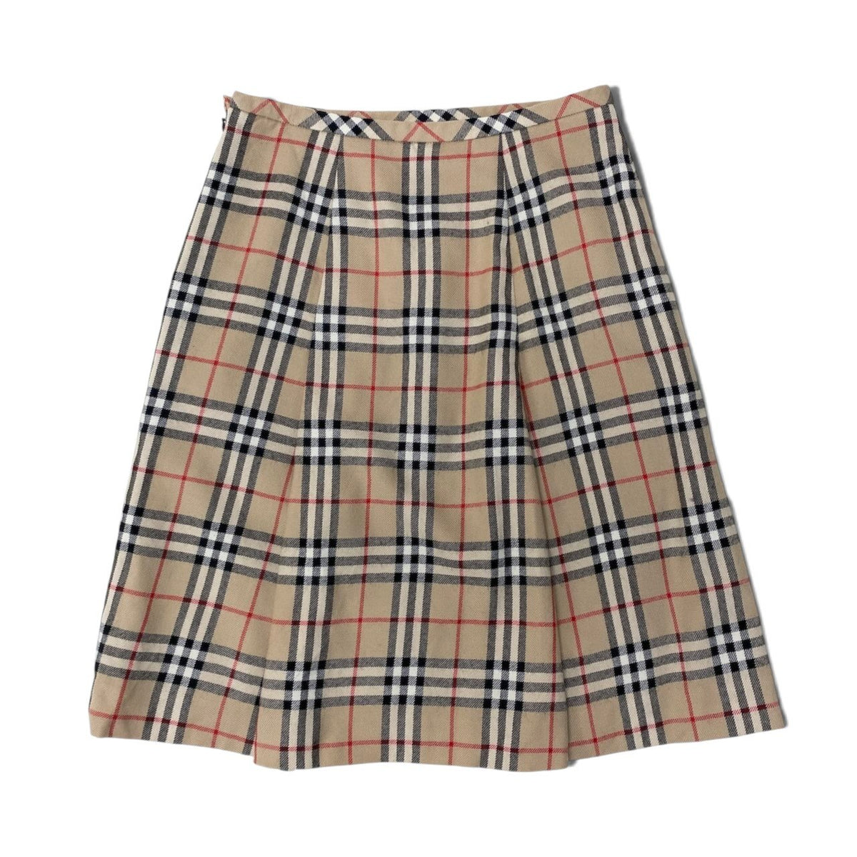 88i15 BURBERRY LONDON BLUE LABEL バーバリーロンドン ブルーレーベル ノバチェック 台形スカート タックスカート サイズ36 ベージュ ウール レディースo07t