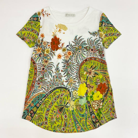 42j6 ETRO エトロ イタリア製 半袖Tシャツ クルーネック カットソー フラワープリント 花柄 レディース 女性用 ホワイト マルチカラー コットン100％u02t