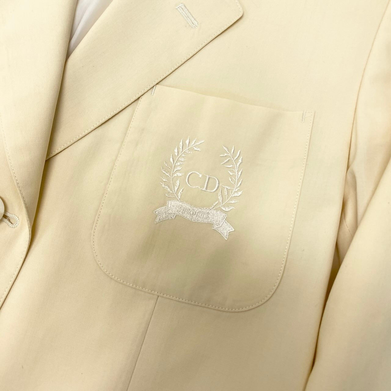 83c27 Christian Dior クリスチャンディオール テーラードジャケット ウールジャケット ブランドロゴ刺繍 Mサイズ イエロー ウール100％ レディース 女性用o07t