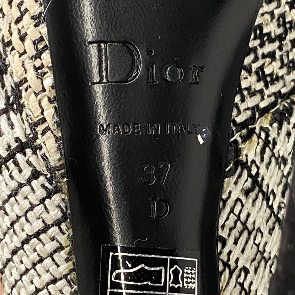 4d21 Christian Dior クリスチャンディオール ツイード切替 ピンヒール パンプス オープントゥ 37D レディース 靴