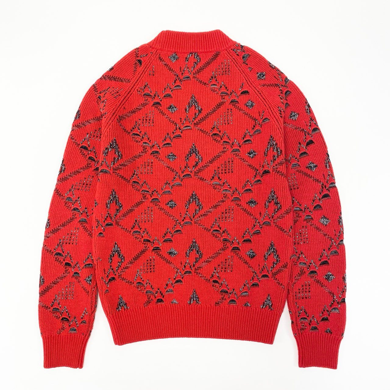 27L1 SAINT LAURENT PARIS サンローラン パリ カシミヤ混 18AW フローラル ジャガード ニットセーター サイズXS レッド メンズk02i