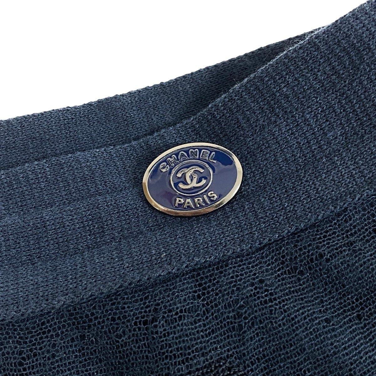 Cg10 CHANEL シャネル ポルカドット ニット フレアスカート ココマーク P53702K06959 サイズ34 ネイビー レディースta2