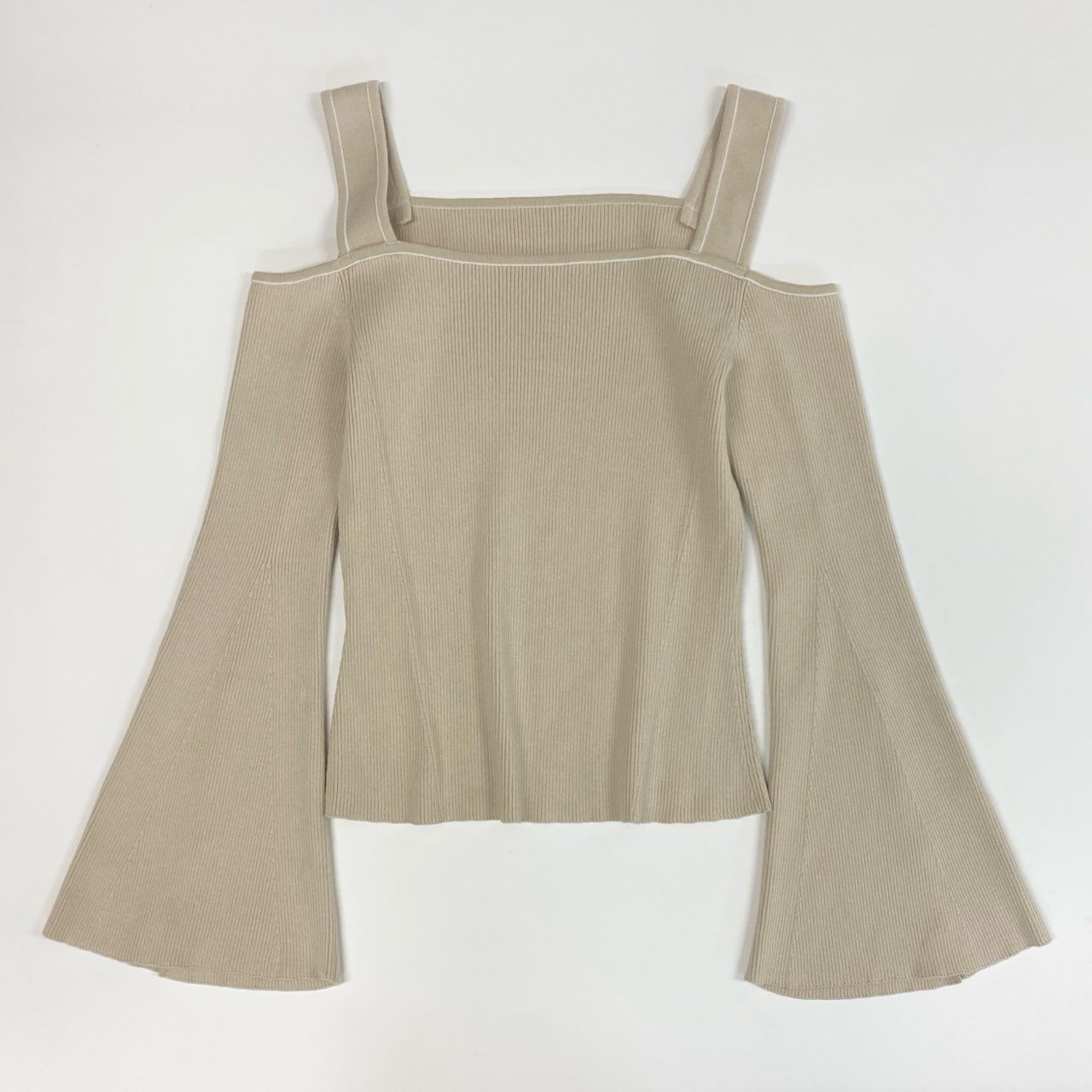 77 ADEAM アディアム ショルダーカット リブニットセーター フレアスリーブ 長袖 肩だし◎ レディース 女性用 43409 XS ベージュu02t