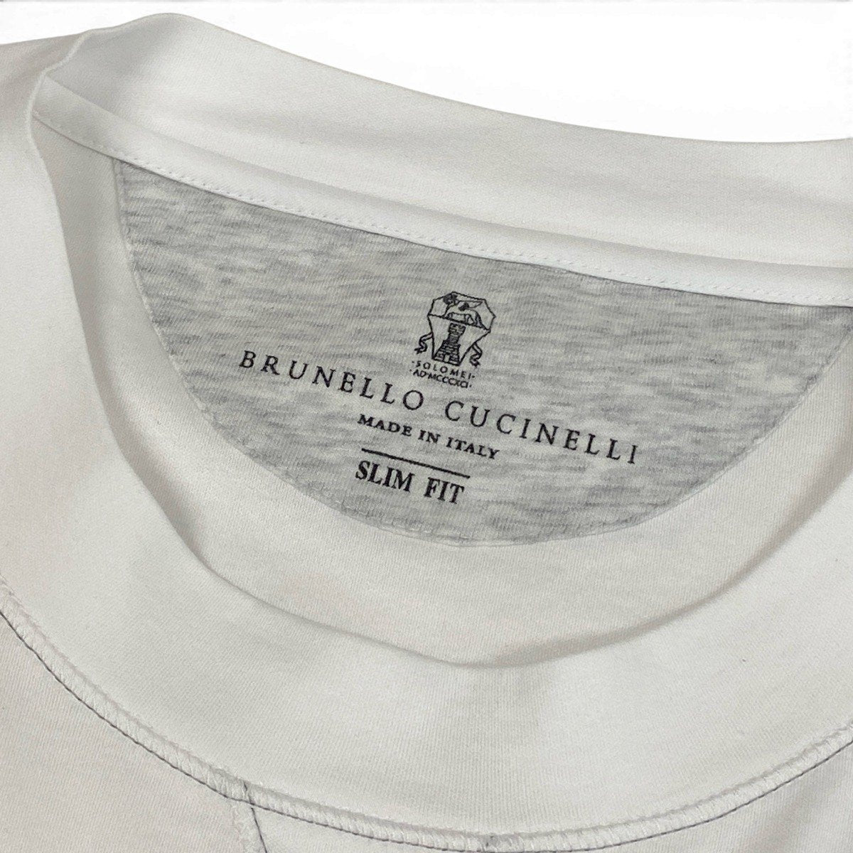79g2 BRUNELLO CUCINELLI ブルネロクチネリ ロゴ刺繍 クルーネックTシャツ コットンカットソー SLIM FIT サイズＭ ホワイト コットン100％ メンズu02t