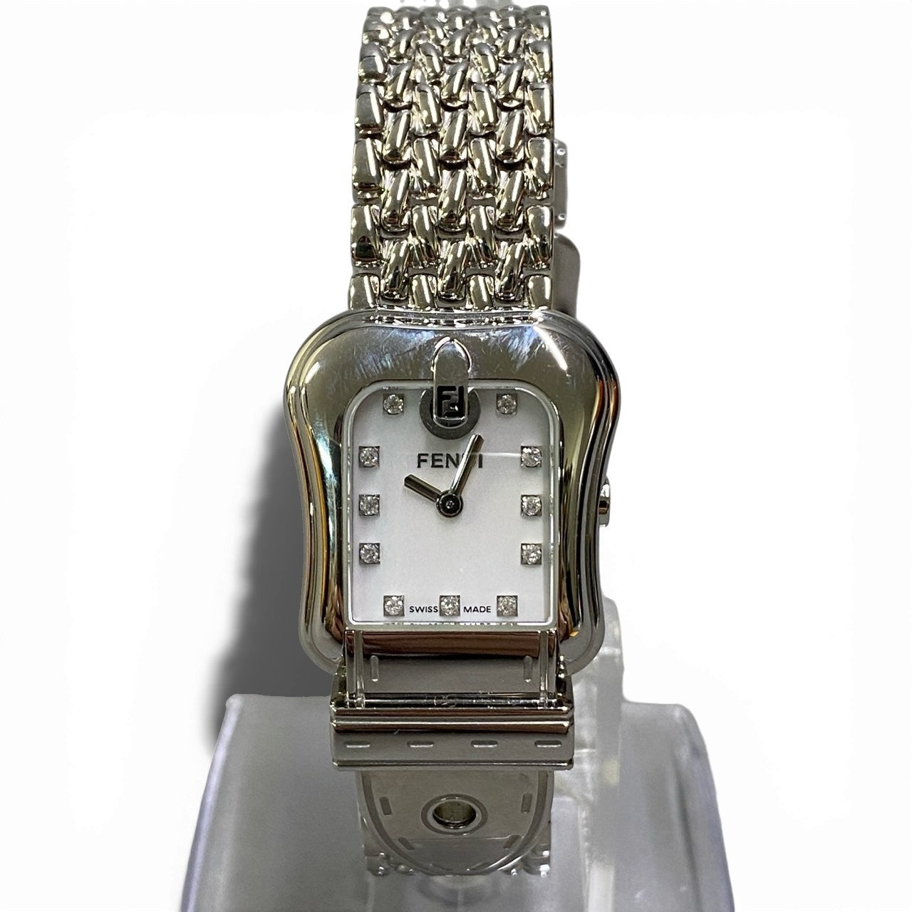b12 FENDI フェンディ ベルトデザイン B-FENDI ビーフェンディ クォーツ腕時計 3800L シルバー ホワイトシェル 動作〇 ケース付t18r