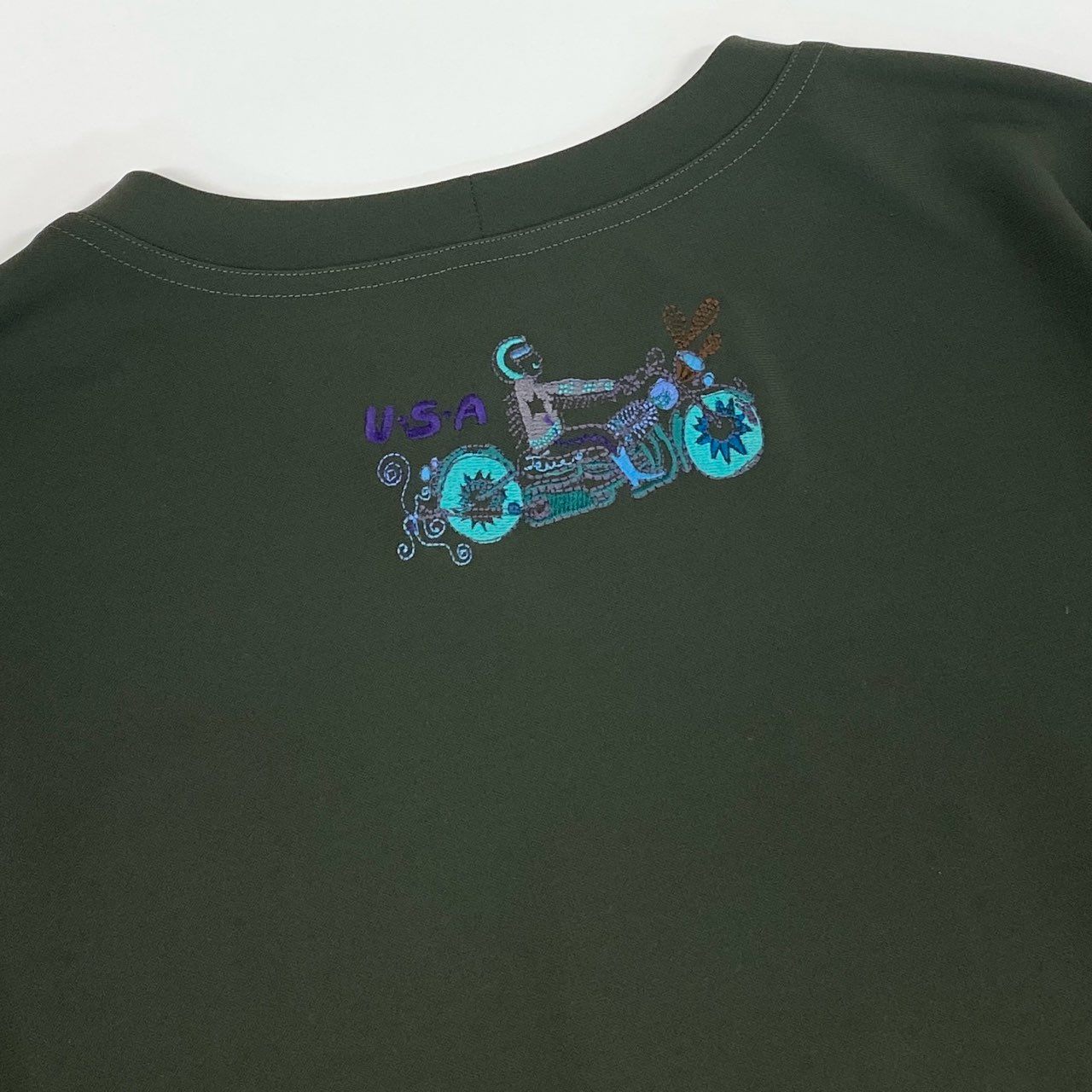 76k21《美品》 TOKUKO 1er VOL トクコプルミエヴォル ロングスリーブワンピース イラスト 刺繍 ストレッチ○ 裾切替 レディース 女性用 9 カーキu02t