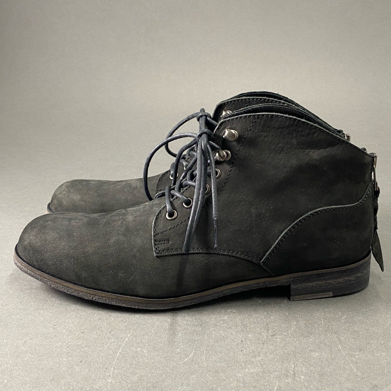 11f6 《美品》 PADRONE パドローネ NUBUCK BACK ZIP SHORT BOOTS バックジップ ショートブーツ 40 ブラック ヌバックレザー