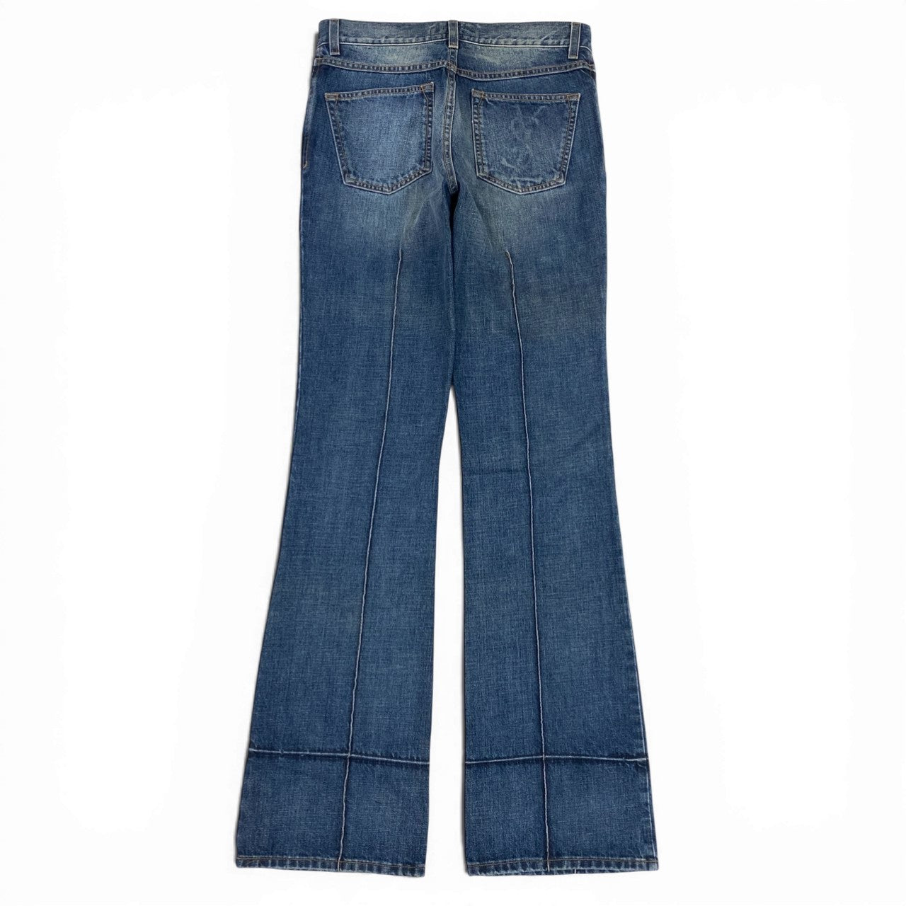 54b10 YVESSAINTLAURENT イヴサンローラン センターシーム ストレートデニムパンツ YSLエンボスロゴ 46サイズ インディゴ コットン100％ レディース 女性用k02i